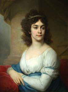 青いリボンの白いガウンの未知の女性の肖像画、1790年代の終わり 作： Vladimir Lukich Borovikovsky