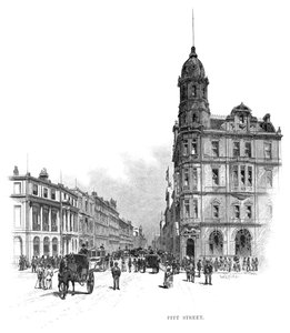 1886年、オーストラリア・ニューサウスウェールズ州シドニーのピット・ストリート。 作： WC Fitler