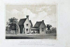 レントン駅、ノッティンガム・マンスフィールド鉄道、1848年頃（紙に彩色リトグラフ）