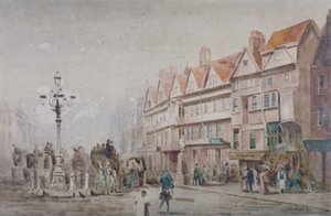 1860年、ロンドンのホルボーンとステイブル・インの南側に沿って東を望む。           作： W Allen