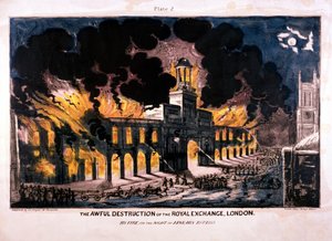 王立証券取引所のひどい破壊 2 回目の火事、ロンドン、1838 年 作： W Clerk