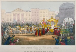 1837年、ヴィクトリア女王がロンドン市内を訪問した際のテンプルバーの眺め 作： W Clerk
