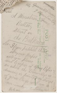 1918年8月14日、リバプールウィークリークーリエの編集者へのポストカード（はがきに鉛筆）