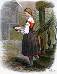 ノルウェーの農場の少女、1809年。 作： W. Dickes