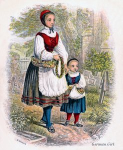花のバスケットを持つ2人のドイツ人少女、1809年。 作： W. Dickes
