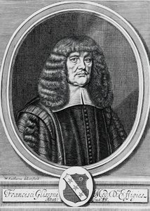 イギリスの物理学者、解剖学者、医師であるフランシス・グリッソン（1597-1677）の肖像、エングレーヴィング 作： John Ward Dunsmore
