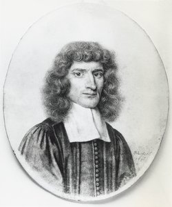 イギリスのキリスト教神学者・数学者、アイザック・バロー（1630-1677）の肖像、エングレーヴィング 作： John Ward Dunsmore