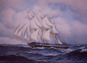 USSコンスティテューション（カラーリトグラフ 作： John Ward Dunsmore