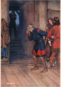 ポロニウスは、王と女王が1915年にホダーウントストートンによって出版されたウィリアムシェイクスピアの「ハムレット」版を観察しながら、ハムレットの正気をテストします。