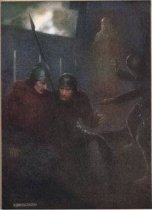 ハムレットの父の幽霊が現れます。ウィリアムシェイクスピアの「ハムレット」から、1915年にホダーとストートンによって発行された版です。 作： W. G. Simmonds
