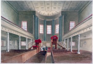 セント パンクラス新教会の内部ビュー、ロンドン、1855 年 作： W Guest