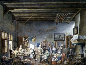 オランダの居酒屋のインテリア（Johannes Petrus van Horstockの絵の後）（1745-1825）1824年（水彩・紙） 作： W. Jansens