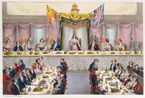 ビクトリア女王（1819-1901）ギルドホールバンケットでロンドンの市民の健康を飲む、1837 作： W. Lake