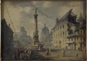 シャトレ広場、1809年、1809年（油彩、絹、ガラス） 作： W. Lebelle