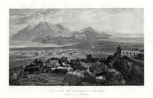 1887年、ギリシャのアクロポリスからのコリントスの町と地峡