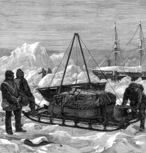 北極圏でのそり旅行の開始に向けて、1875年。 作： W. Palmer