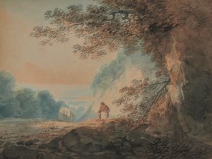 風景、右手前の荷車の木、女性と子供の姿 作： W Payne