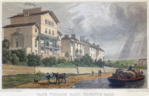 1829年、ロンドンのパーク・ヴィレッジ・イーストのリージェント運河で艀（はしけ）を曳く馬 作： W Radcliff