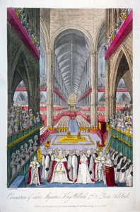 1831年、ロンドンのウェストミンスター寺院で行われたウィリアム4世とアデレード王妃の戴冠式 作： W Read