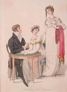 イブニングドレスを着た2人の女性と男性（1810年頃 作： W Read