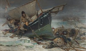 HMS「エレバス号」と「テラー号」による北西航路探検中、ボートのそばで死亡するジョン・フランクリン卿 作： W. Thomas Smith