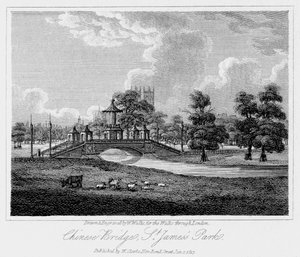 チャイニーズブリッジ、セントジェームズパーク、ウェストミンスター、ロンドン、1817年。 作： W. Wallis