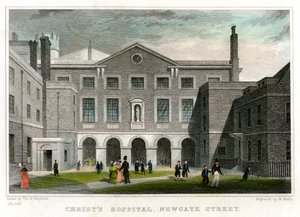 1831年ロンドン市、ニューゲートストリート、クリスツホスピタルスクール。 作： W. Wallis