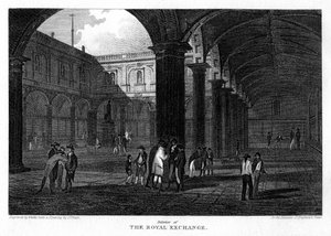 王立証券取引所、ロンドン市、1816年。 作： W. Wallis