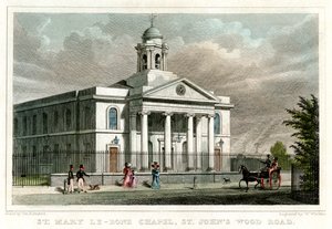 セント・メアリー・ル・ボーン・チャペル、セント・ジョンズ・ウッド・ロード、ロンドン、1828年。 作： W Watkins