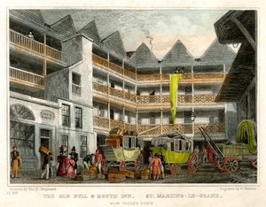 古いブル アンド マウス イン、セント マーチンズ ル グランド、シティ オブ ロンドン、1831 年。 作： W Watkins