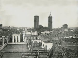 大聖堂のある旧市街の一部、バルセロナ、スペイン、1895。