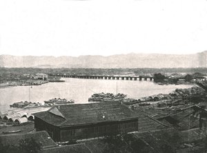 ミン川とグレートブリッジ、フーチョウ、中国、1895年。 作： W and S Ltd