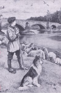 羊飼いの少年ジョン・レニーの想像力をかきたてるマッセルバーグの古いローマ橋（1922年発行の「My Magazine」より）。 作： Wal Paget