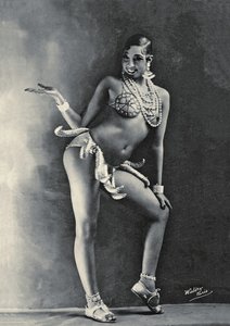 有名なバナナの衣装を着たジョセフィン・ベイカー (1927 年頃) (白黒写真) 作： Walery