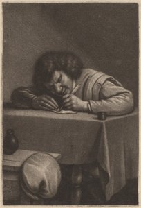 テーブルで書いている男 作： Wallerant Vaillant after Adriaen Brouwer