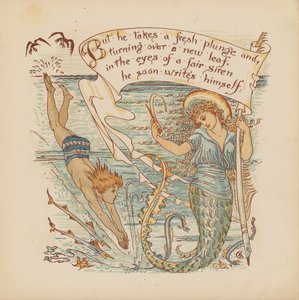 ウォルター・クレイン作『Pothooks and Perseverance』のイラスト（カラーリトグラフ） 作： Walter (after) Crane