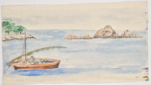 フロリダの海岸でヨットに乗った男 (?) 作： Walter Barwig