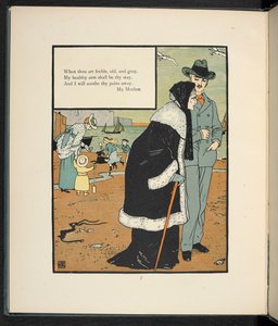 ビーチで母親と一緒にいる男性。 作： Walter Crane