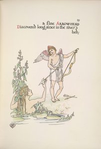 矢を持った天使と川や湖にいる女性 作： Walter Crane
