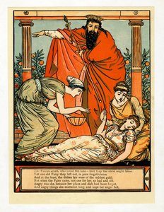 そして、彼女は死のような眠りに落ちる、青ひげの絵本、パブ. 1879年。 作： Walter Crane