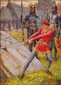アーサーは石から剣を抜きます、1911。 作： Walter Crane