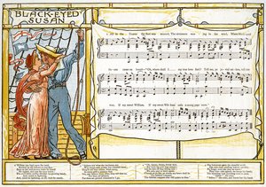 「Black-Eyed Susan」、「Pan-Pipes」の歌のイラスト、A The Book of Old Songs、新しくアレンジ、テオの伴奏付き。 Marzials、ロンドンでGeorge Routledge und Sonsによって公開された、1884年 作： Walter Crane