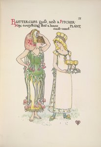 キンポウゲの金と食虫植物。 二人の若い女性 作： Walter Crane
