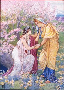 デメテルは娘のことを喜んでいた。彼女のそばにいた、1930年代のギリシャの物語のイラスト