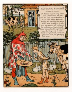 ジャックはパブの青ひげ絵本から牛を豆に売る. 1879年カラーリトグラフ、1879年。 作： Walter Crane