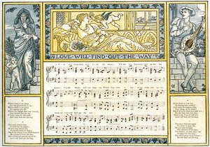 The Love Will Find Out the Way」、「Pan-Pipes」の歌のイラスト、A Book of Old Songs、新しくアレンジ、Theoによる伴奏付き。 Marzials、ジョージRoutledge und Sons、1884（c 作： Walter Crane