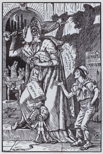自分の影に怯えるグランディ夫人 (リトグラフ) 作： Walter Crane