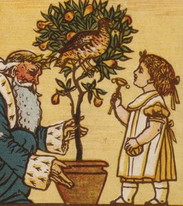 洋ナシの木のウズラ」（カラーリトグラフ 作： Walter Crane