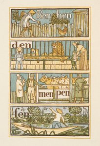 文字 N で終わる韻を踏む言葉。 ゴールデンプライマー。 作： Walter Crane