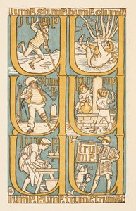 文字 P で終わる韻を踏む単語。文字 U の使用を説明するため。ゴールデン プライマー。 作： Walter Crane